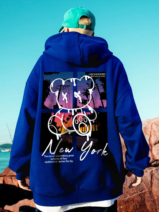 New York Cartoon Bear Mens Hoodie