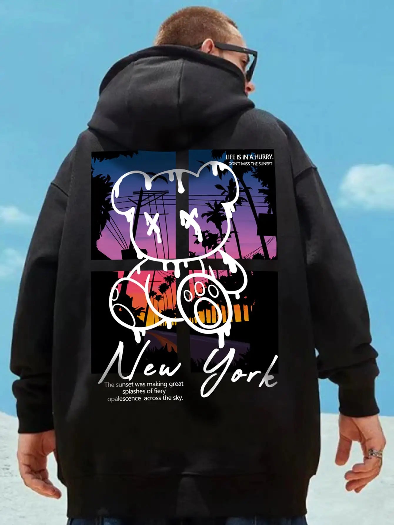 New York Cartoon Bear Mens Hoodie